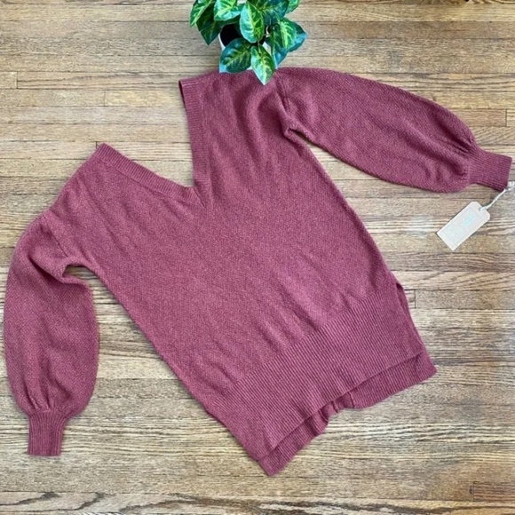 Anthropologie YES LOLA XS Textured V-Neck Balloon Sleeve Sweater in Rose Mauve - Picture 2 of 10